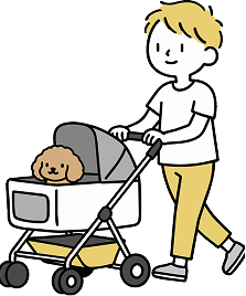 カートに乗っている犬のイラスト